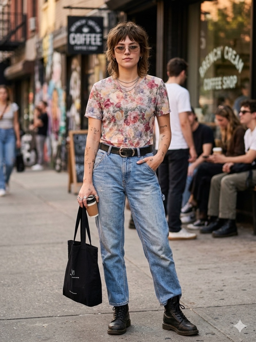 Floral Short-Sleeve Crewneck Top — Multicolor